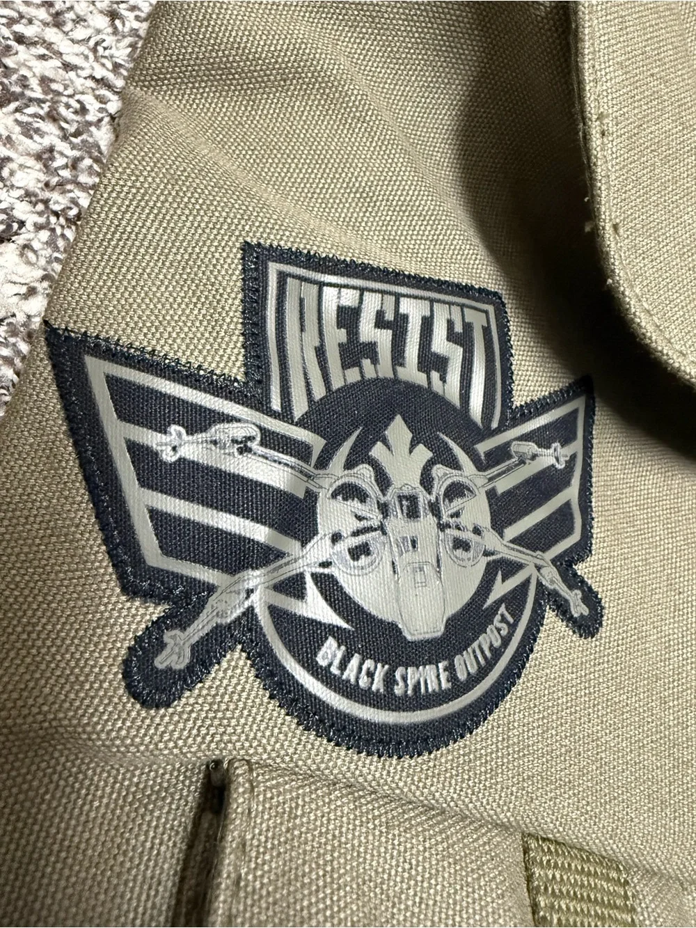 Disney Star Wars Olive Green Canvas Backpack with Patch Details NWT